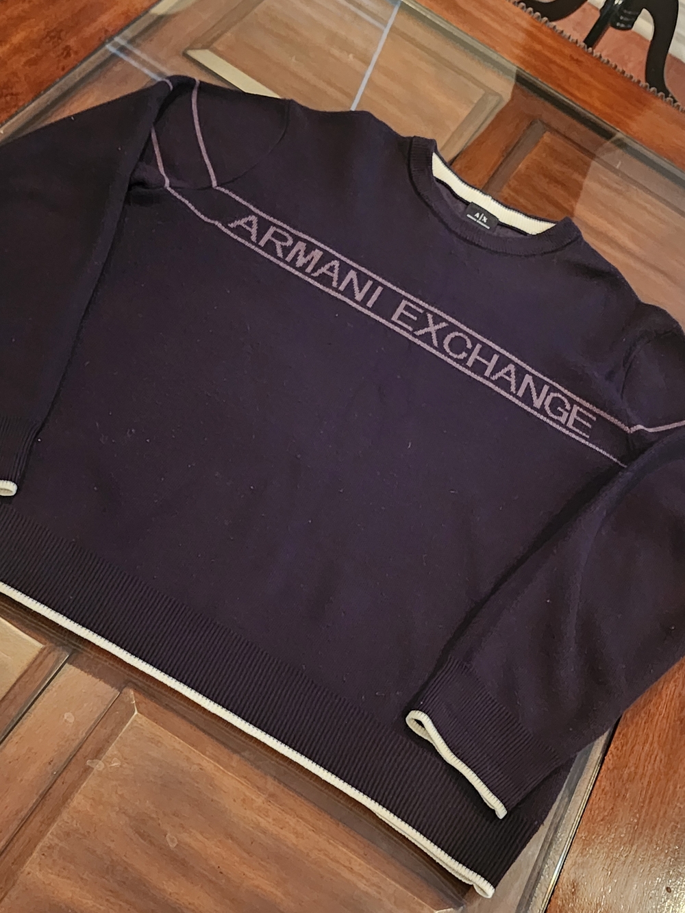 Armani Exchange Men's Dark Navy Crewneck Sweater with Contrast Trim